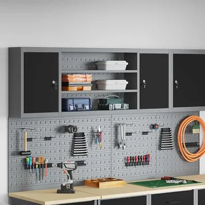 Produktbild von Werkzeugschrank Werkstattwagen mit Regal Schwarz und Grau, 150 x 20 x 55 cm, abschließbar mit 6 verstellbaren Stahlregalen, Ordnungssystem für Garage und Keller