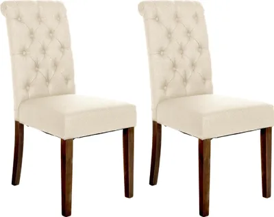 Produktbild von CLP 2er Set Esszimmerstühle Lisburn Mit Lehne im Chesterfield Design creme Material Stoff