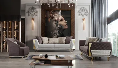 Zdjęcie produktu dla Komplet mebli wypoczynkowych: sofa 3-osobowa, sofa 3-osobowa, fotel. Nowoczesny design, kolor brązowy