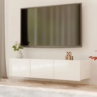 Obrázek produktu pro RTV skříňka Amanda 150 cm kompaktní TV skříňka do obývacího pokoje závěsná nebo stojící (bílá matná + bílá lesklá čela)