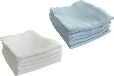 Produktbild von M.M.C. Spucktücher 10 PACK Unifarben Mullwindel One Size 5 Weiß, 5 Blau