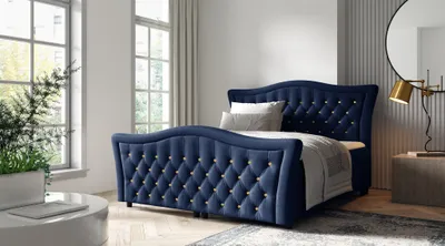 Produktbild von Boxspringbett Schlafzimmerbett TURHAN 160x200cm Stoff Elisa Velvet Dunkelblau