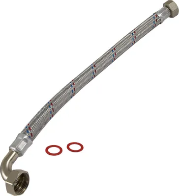 Produktbild von Agora-Tec®  Edelstahl Panzerschlauch 500mm / 2 x 1 Zoll IG (30,3 mm) gerade/90 Grad mit Überwurfmutter und 2 Flachdichtung