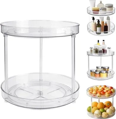 Produktbild von Küchenregal 2 Ebenen 360° drehbarer Gewürzhalter transparenter Kunststoff 23 cm Küchenplatte