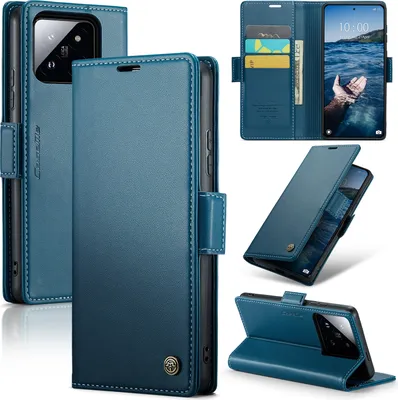 Image de Xiaomi 14 Pro Housse, Portefeuille en cuir Porte-cartes Housse de protection avec fonction de support pour Xiaomi 14 Pro bleu