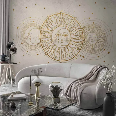 Produktbild von Selbstklebende Folie Fototapete - Golden Sun and Moon - Artistic Illustration in Retro Style 98x70 cm Muster n-C-10055-a-a