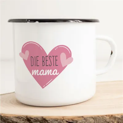 Produktbild von Huuraa Emaille Tasse Die Beste Mama Geschenk Kaffeebecher Vintage 300ml Die Beste Mama Präsent