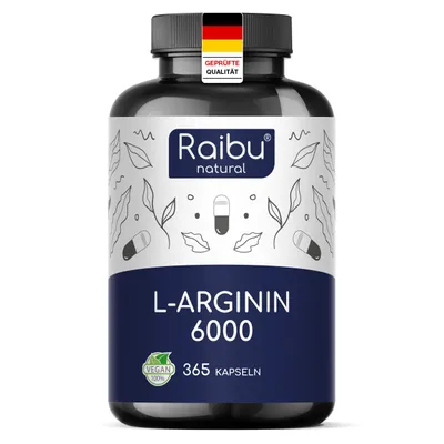 Produktbild von L-Arginin Kapseln hochdosiert, 365 St, Hergestellt in Deutschland - RAIBU