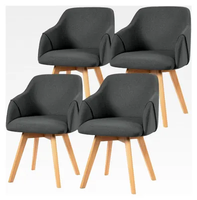 Produktbild von Drehbare Esszimmerstühle 4er Set mit Armlehnen, 360° Drehfunktion, Gepolstert, Beine aus Massivem Buchenholz, Leinenstoff, für Esszimmer und Wohnzimmer