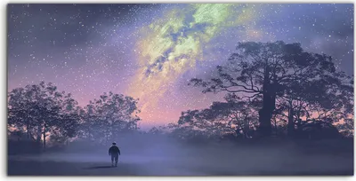 Produktbild von Coloray Canvas 100x50  Wandbild Leinwand Bilder Mann Milchstraße Sterne Wald Nacht