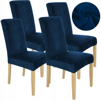 Produktbild von Stuhlhusse Stretch Dunkelblau - Samt - 4 Stück - Universal - Esszimmer Stuhlbezug