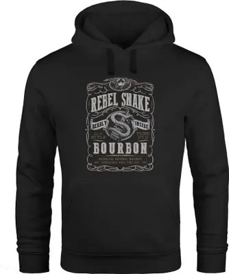 Produktbild von Hoodie Herren Whiskey Emblem Rebel Snake Bourbon Retro Style Fashion Streetstyle Kapuzen-Pullover Männer Neverless® schwarz 5XL