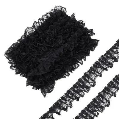Geplooide Net Kant Rand 3,8 cm Schwarz 15 Yards Polyester