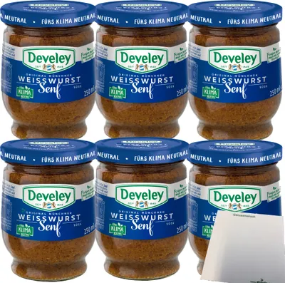 Produktbild von Develey Original Münchner Weißwurstsenf 6er Pack (6x250ml Glas) + usy Block