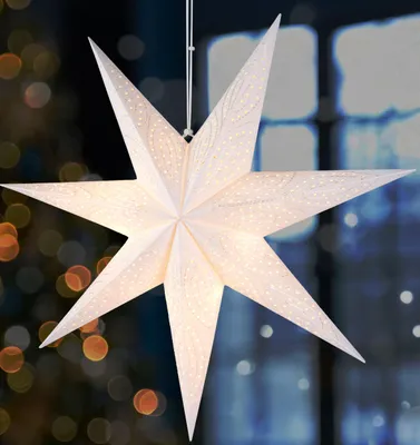 Papier-Kerststern 60 cm LED mit Timer, Weiß