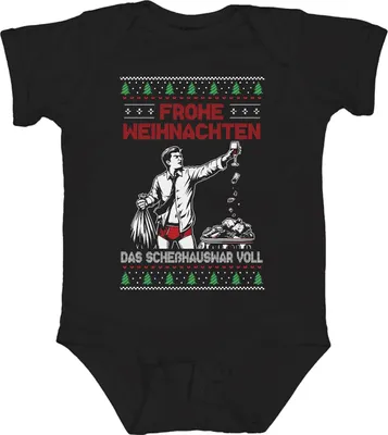Produktbild von Frohe Weihnachten Sarkasmus - Ugly Christmas Sweater Unisex Baby Body, Schwarz, 3/6