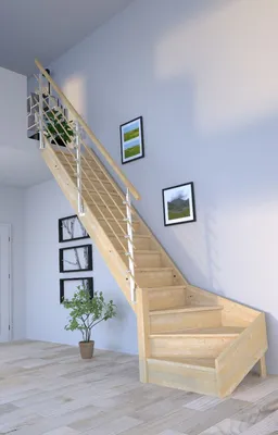 Produktbild von Holztreppe Korfu 1/4 gewendelter Ausführung links-Design Geländer Holzrundstäbe-mit Setzstufen