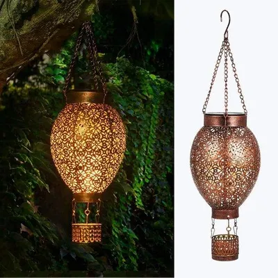 Image de Lampe solaire d'extérieur - Lampe suspendue en métal à LED, étanche (IP65), pour l'éclairage extérieur des balcons et terrasses
