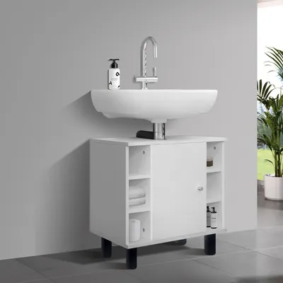 Produktbild von Badezimmerschrank 60x54x32 cm weiß 1 Tür 6 Fächer