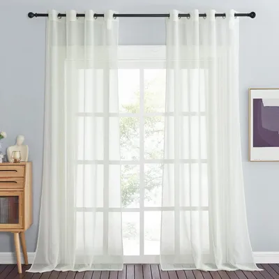 Zdjęcie produktu dla Zasłony z przelotkami, 230 cm długości, przezroczyste, wymiary 230 cm (wysokość) x 140 cm (szerokość), kolor kremowy, zestaw 2 sztuk