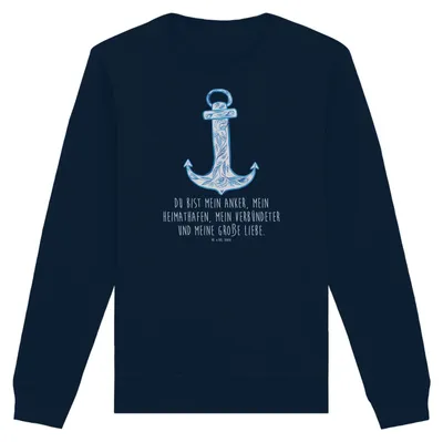 Produktbild von Mr. & Mrs. Panda Baumwoll Pullover Anker Blau Größe XL - French Navy - Geschenk, Sweatshirt, Lustige Sprüche, Sweater, Pulli