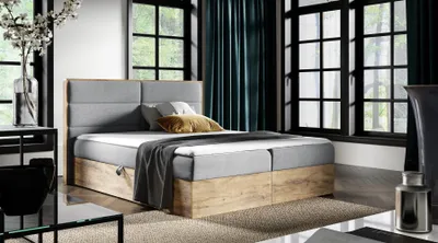 Produktbild von Boxspringbett Bett LAMBROS 120x220cm Lancelot Eiche Stoff Grau inkl. Bettkasten