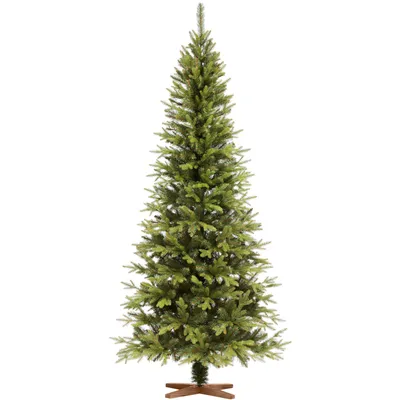 Produktbild von FAIRYTREES Weihnachtsbaum künstlich 220cm Nordmanntanne SLIM Premium | Tannenbaum Holzständer |  EU | Christbaum künstlich mit Naturgetreue Spritzguss Elemente