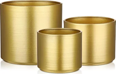 Produktbild von Goldene Metallblumentöpfe - Stilvolle Pflanzenübertöpfe - 3 Stück - 9/10/14 cm