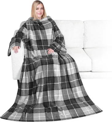 Productafbeelding van Deken met mouwen - Draagbare plaid - Gezellig thuis - Met opbergzak - 178x127 cm - Houtskool