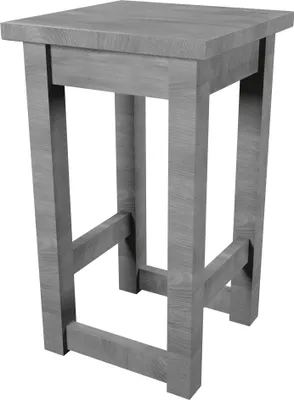 A gray wooden stool on a white background.