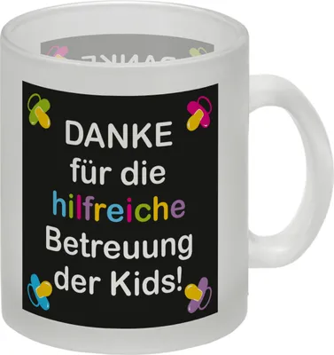 Produktbild von Glas Tasse mit Spruch Danke für die Betreuung der Kids