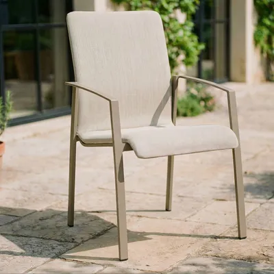Produktbild von Gartenstühle VERANO 6er Set, 57x89x62 cm, champagner/creme, stapelbar, robust, Aluminium mit Textilene Polster. Gartenmöbel-Set, Terrassenstühle, Balkonstühle wetterfest, Gartenstuhl 6er Set