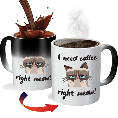 Produktbild von Zaubertasse Farbwechsel Kaffeetasse Wärmewechselnder Becher Katzenmotiv 330ml Keramik