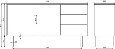 Image de Selsey Viviaro - Buffet 2 portes avec 3 tiroirs, blanc, 154 cm