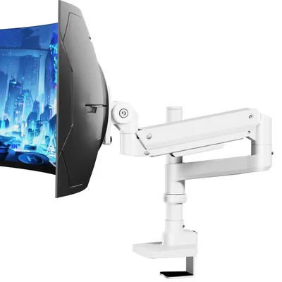 Produktbild von Monitor Tischhalterung weiß für 17-57 Zoll Bildschirm, Gasfeder Monitorarm bis 20 kg, VESA 75/100, höhenverstellbar