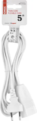 Dvoužilový pohyblivý přívod 5 m / 1 zásuvka / bílý / PVC / 0,75 mm2
