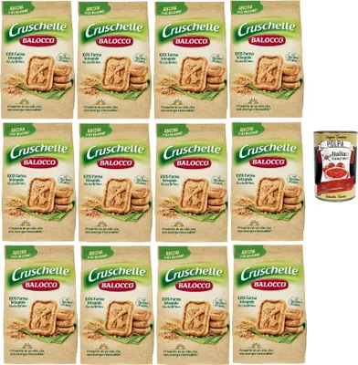 Produktbild von Balocco Cruschelle Biscotti con farina integrale e zucchero di canna Kekse mit Vollkornmehl und braunem Zucker biscuits cookies 100% Italienische Kekse 12x 350g + Italian Gourmet polpa 400g