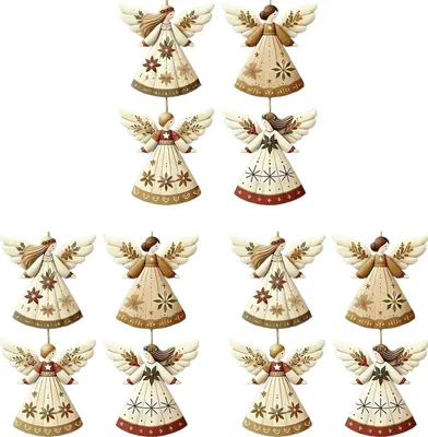Produktbild von Weihnachtsengel aus Holz, rustikaler Engel, Weihnachtsbaumschmuck im Retro-Stil, kleiner Engel zum Aufhängen für die Weihnachtsfeier