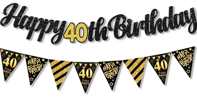 Produktbild von 2er Set Girlande 40. Geburtstag Schwarz Gold Deko Banner