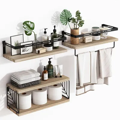 Wandregal-Set 3+1 aus Massivholz, Walnuss, 40x15x7,5 cm