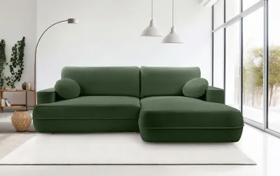 Produktbild von DomoHome Ecksofa FUEGO 260x168 cm Grün Rechte Seite Mit Schlaffunktion 140x240 cm, Skandinavisches Design, Schlafsofa Mit Bettkasten, Bubble Stoff, Modernes Sofa Für Wohnzimmer