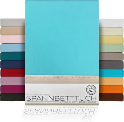 Produktbild von Spannbetttuch Bettlaken aus gekämmter Baumwolle Premium Jersey 160g/m²,90x200cm,Türkis, Matratzenart:Standardmatratze