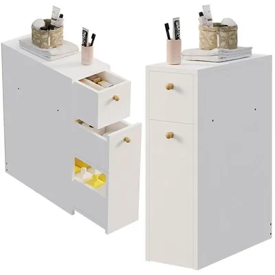 Immagine prodotto di Mobile Da Bagno Stretto / Colonna – Bianco, Moderno, Con Cassetti E Ripiani