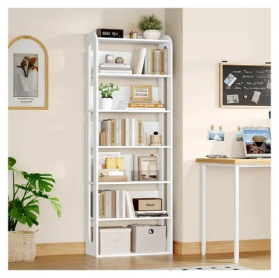 Produktbild von Bücherregal, 7-stöckiges Holzregal, Standregal für Schlafzimmer, Wohnzimmer und Arbeitszimmer 24 x 60 x 182 cm in Weiß