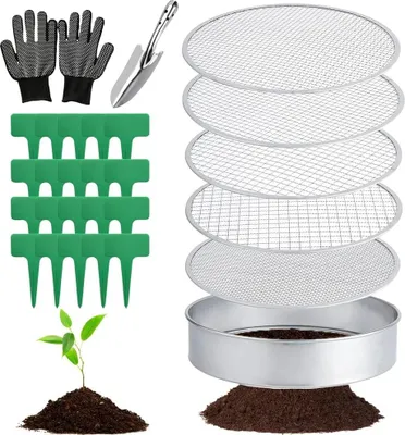 Produktbild von Gartensieb 30 cm, 5 in 1, 5 wechselbare Siebeinsätze, Edelstahl, für Kompost