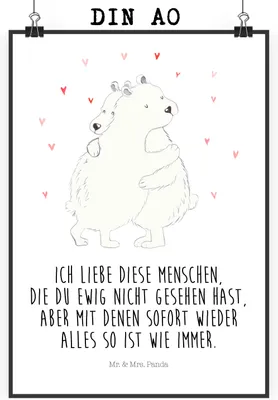 Produktbild von Mr. & Mrs. Panda Bild Eisbär Umarmen DIN A0 - Weiß - Geschenk, Lustige Sprüche, Plakat, kunstdruck poster, Wandbild, drucke, wanddeko