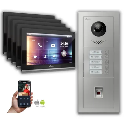 Produktbild von Goliath IP Video Türsprechanlage: 10-Zoll 5 Familienhaus, Fingerprint, Silber : 10 Zoll Schwarz : Aufputz Dose Monitor Farbe: 10 Zoll Schwarz Montage: Aufputz Dose