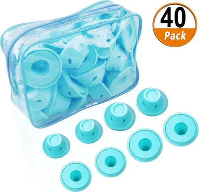 Produktbild von 40 Stücke Blau Magie Lockenwickler Silikon Magic Haarspulen Haar Roller Silikon Ohne Hitze Haarpflege DIY Styling-Tools Set Für Kurze Lange Haare (20 Große und 20 Kleine Silikon Lockenwickler