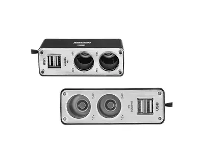 Obrázok produktu pre Rozdeľovač zapaľovača cigariet do auta - 2 zásuvky + 2 zásuvky USB