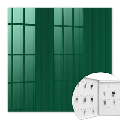 Produktbild von Metall Schlüsselkasten 30 x 30 cm - weißer Schlüsselschrank zur Wandmontage - wandhängende Schlüsselbox mit Tür - nach links öffnend - Schlüsselaufbewahrung für Flur - Büro - Arbeitszimmer - Werkstatt - Garage - Grüne Streifen